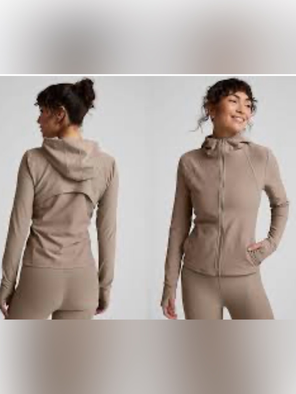 Beyond Yoga Taupe Full-Zip Hooded Jacket with Matching Kick Flare Pants